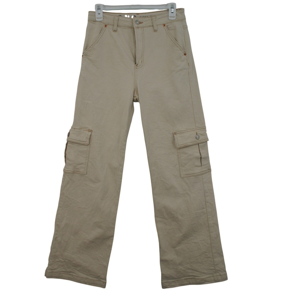SONG Women Tan Khaki Cargo Street Jeans High Rise Wide Leg Utility Size 7/28
